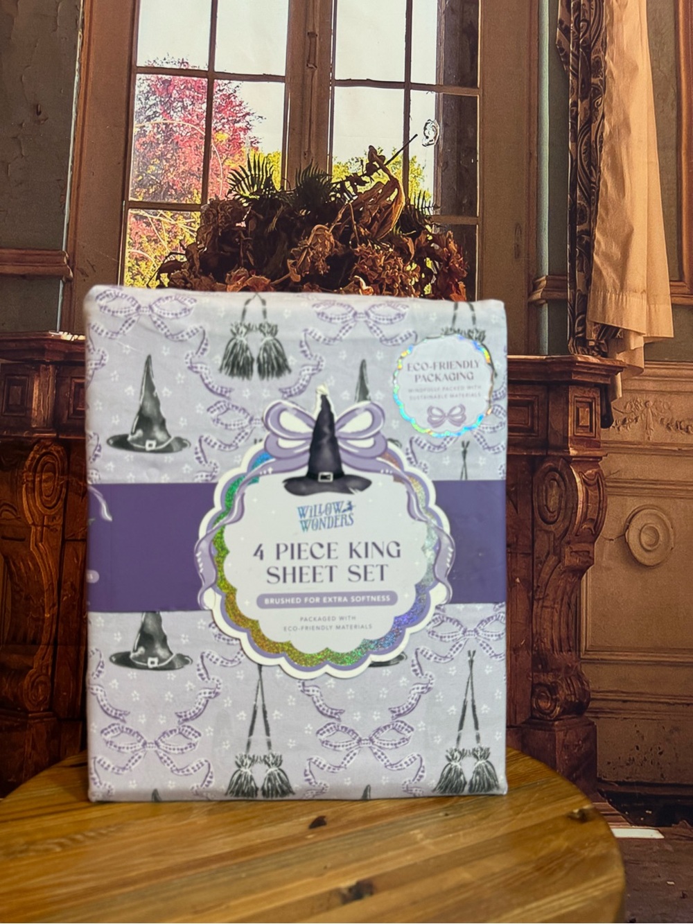 Willow Wonders Witch Hat Brooms Witchy Purple King Sheet Set NWT Halloween 🎃